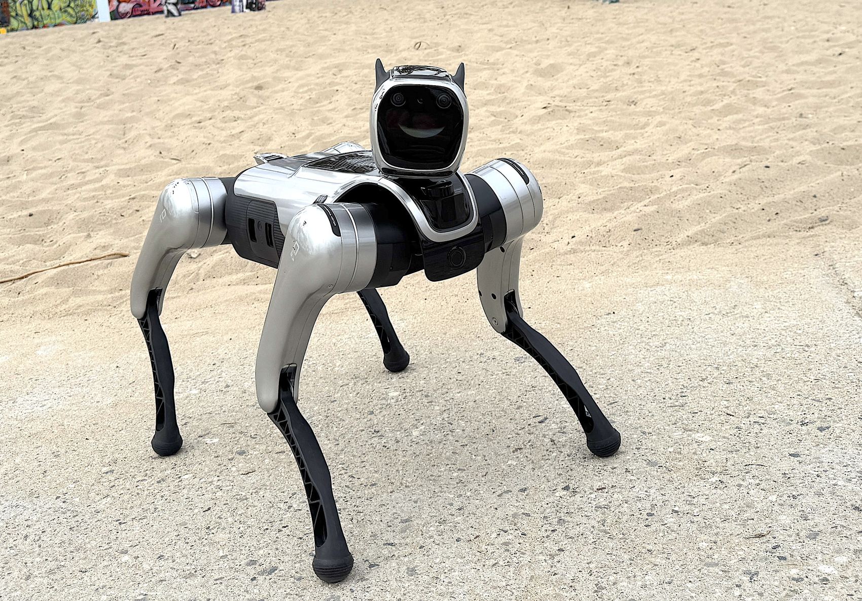 RoboDog quadruped robot dog on the Venice Beach boardwalk in Los Angeles